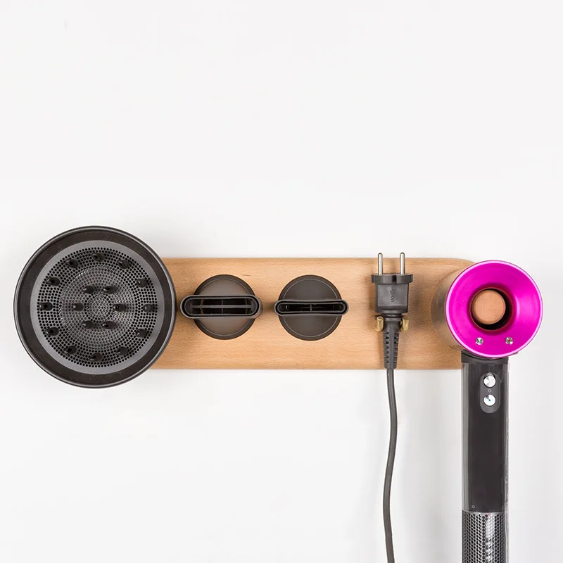 Nordic Wood Hair Dryer Holder Wallmounted Rack Bathroom Storage Organizer