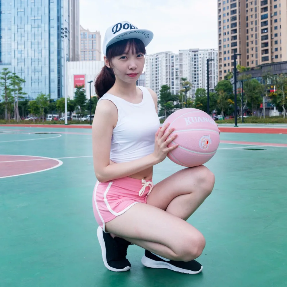 

Kuangmi Beautiful Pink Basketball Ball Official Size 7 PU Leather Outdoor Indoor Basketballs For Women Girls Training Basquete