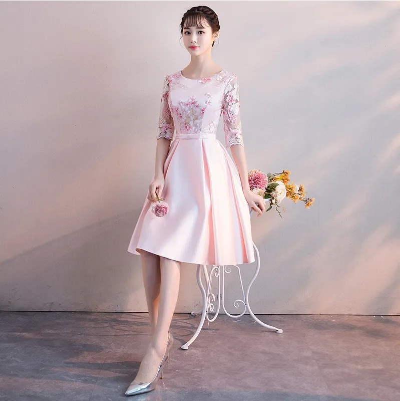 

Розовое китайское платье с вышивкой, пикантное платье Ципао, повседневное женское кружевное традиционное вечернее платье, Восточное сваде...