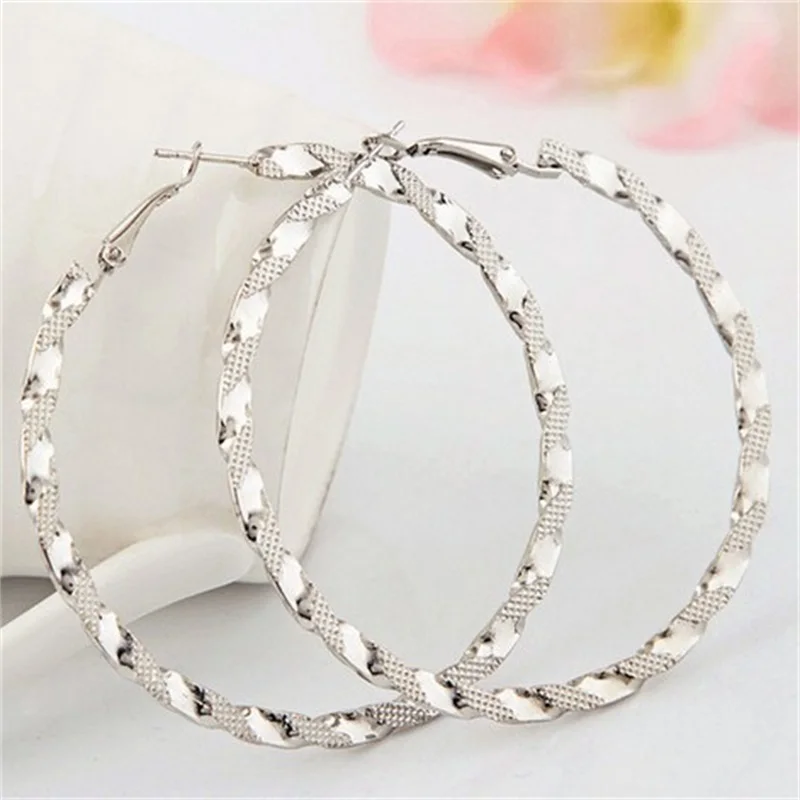 Большие серьги-кольца Bespmosp большие посеребренные серьги круглые креольские