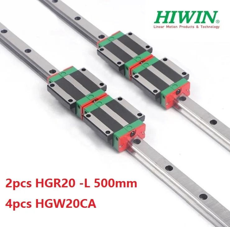 

Оригинальная направляющая Hiwin HGR20 -L 500 мм, 2 шт., линейная направляющая + фланцевые блоки HGW20CA HGW20CC для фрезерного станка с ЧПУ, 4 шт.