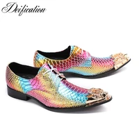 deification snake python flats mixed colors print mens lace up formal dress shoes metal toe man office party dress wedding shoes