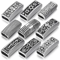 2pieces stainless steel slider beads patterned slide charms fit 126mm flat leather diy mens bracelet jewelry making supplies