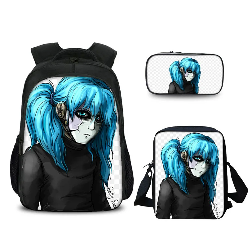 3 шт./компл. Портфолио для школы сумка мальчиков девочек аниме Sally Face 3D печать