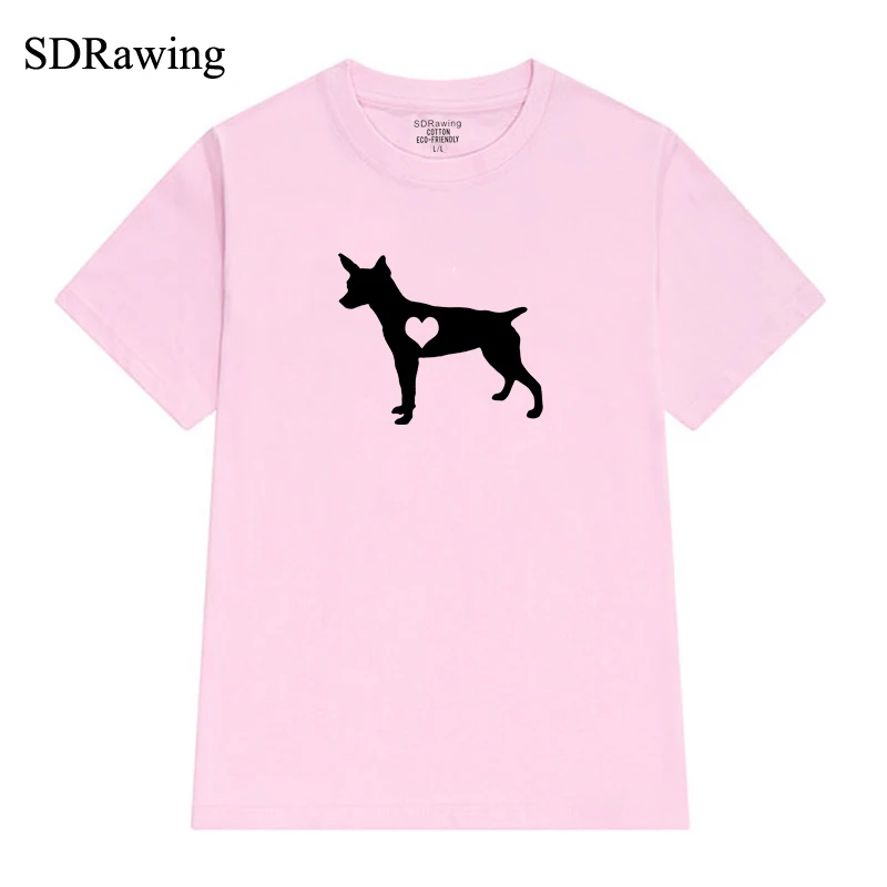 Хлопковая футболка для любителей собак Rat terrier с принтом сердца и собаки | Женская