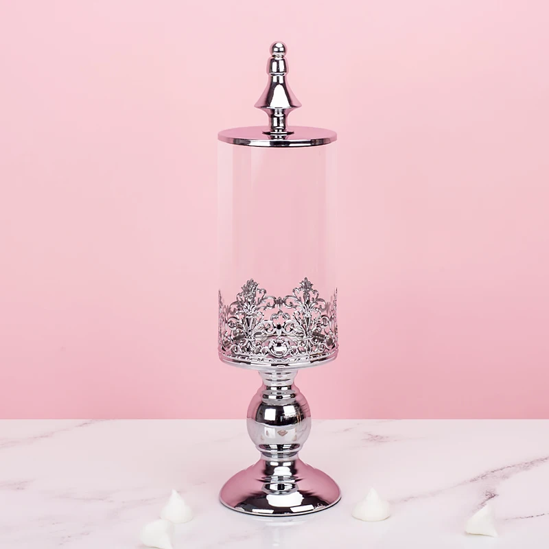 silver large size Сахарница Свадебный десертный стол украшение для украшения с помощью сахара миска стеклянная Конфетница снек, печенье бак для хранения - Цвет: silver large size