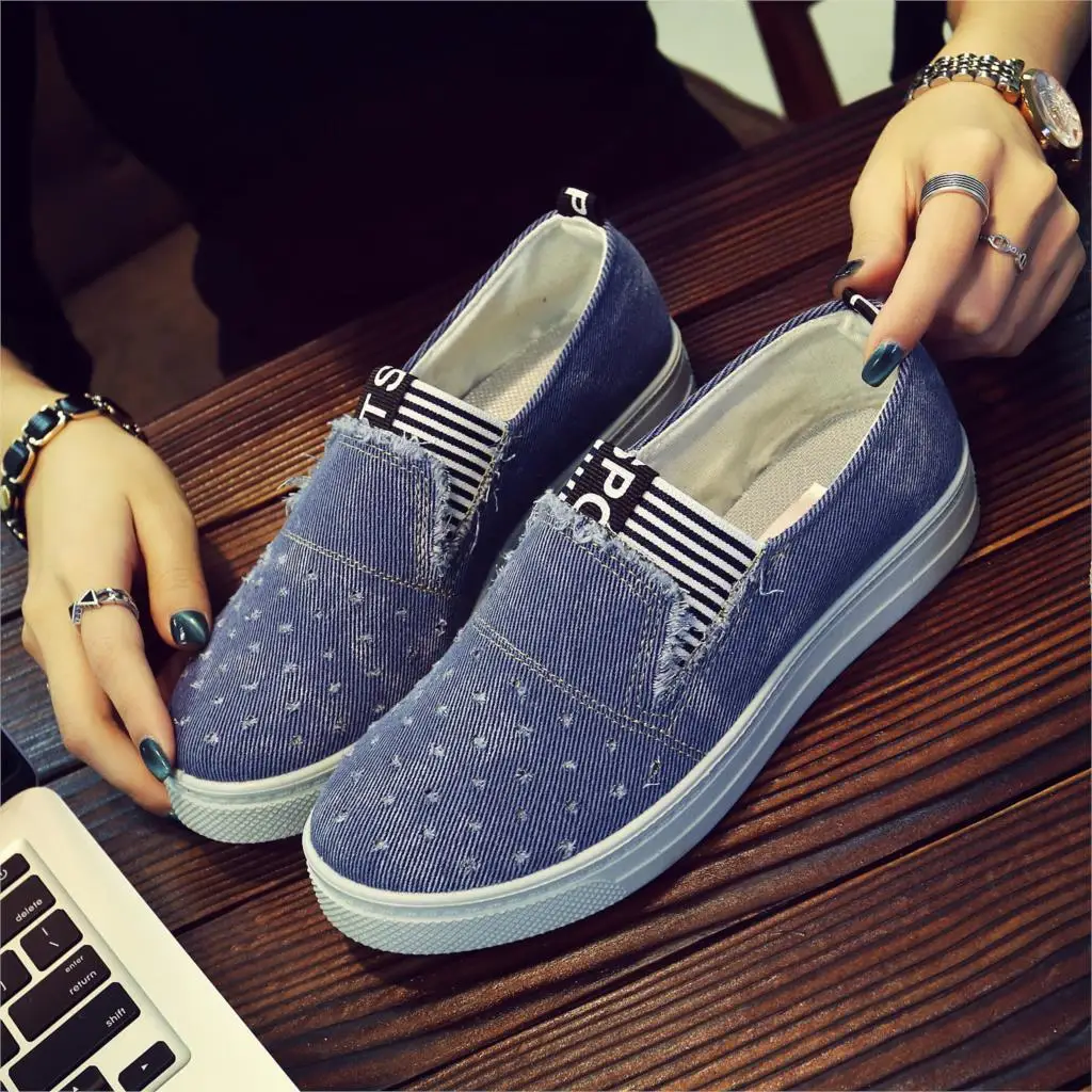 DarkBlue Женские кроссовки Canva; весенняя обувь из джинсовой ткани; женская обувь на плоской подошве; Повседневная Классическая обувь для студентов; новые джинсы; Feminino zapatos mujer - Цвет: DarkBlue