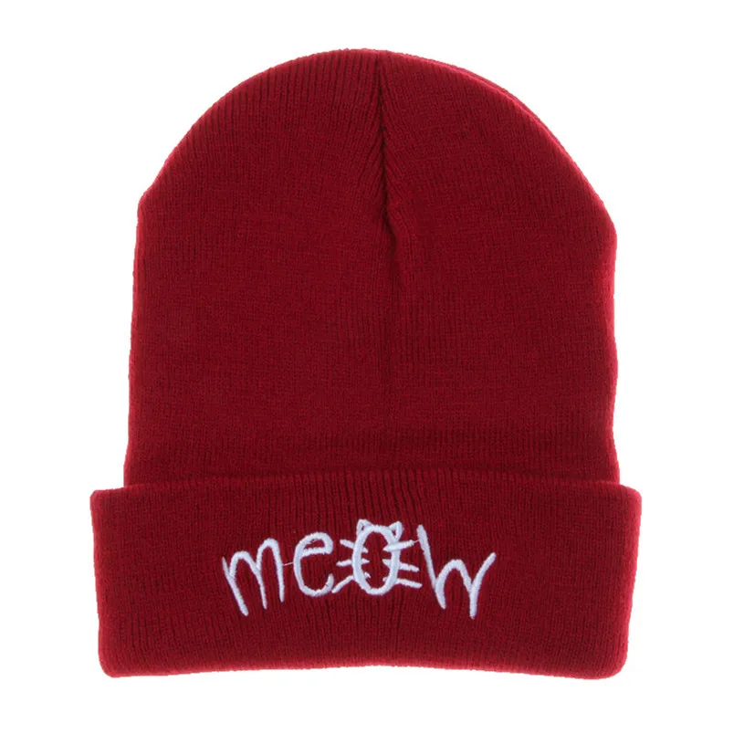 Womail зимняя вязаная шапка с надписью Meow Beanie модная кепка в стиле хип-хоп унисекс