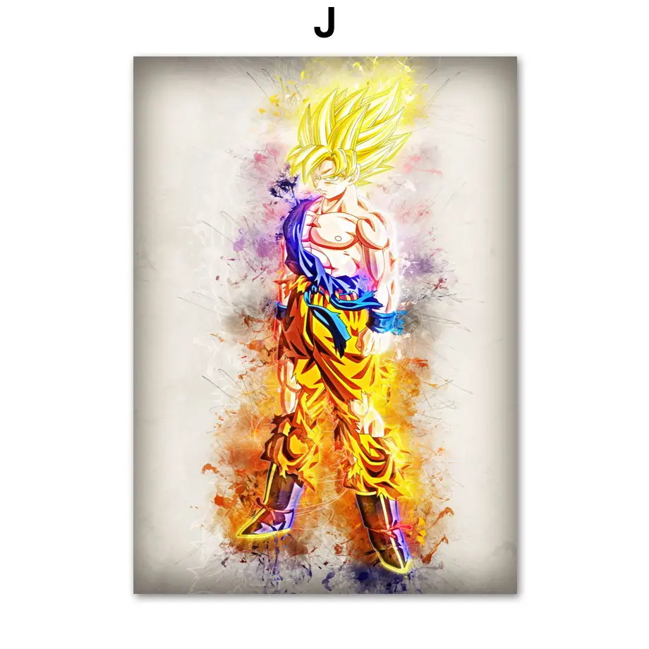 J Dragon Ball Super Son Goku Vegeta Beerus Whis Majin Buu аниме постеры и принты на холсте настенные картины для декора - Цвет: J