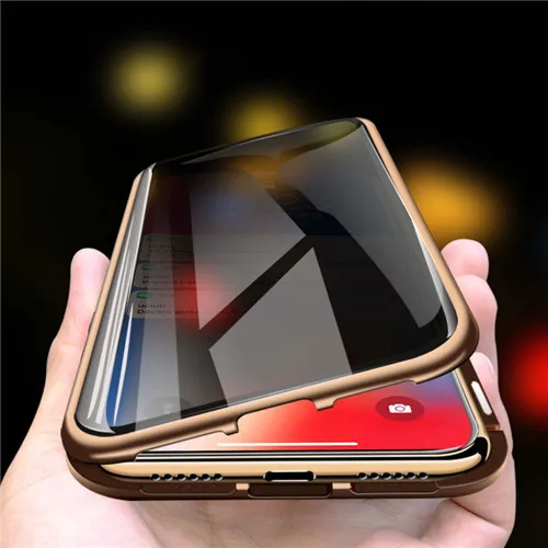 Золотой Антибликовый Магнитный чехол для iPhone 11 Pro XS MAX XR двухсторонняя, для стекла металлический бампер для iPhone 8 7 6 Plus - Цвет: Золотой