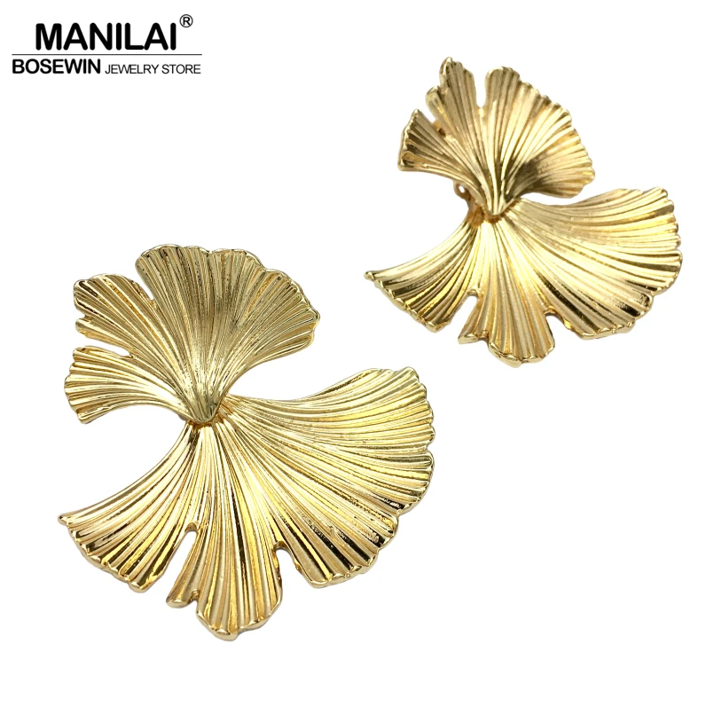 

MANILAI Big Ginkgo Biloba leaf Drop Dangle Earrings For Women Boho Metal Leaves Hanging Statement Earrings Vintage Jewelry