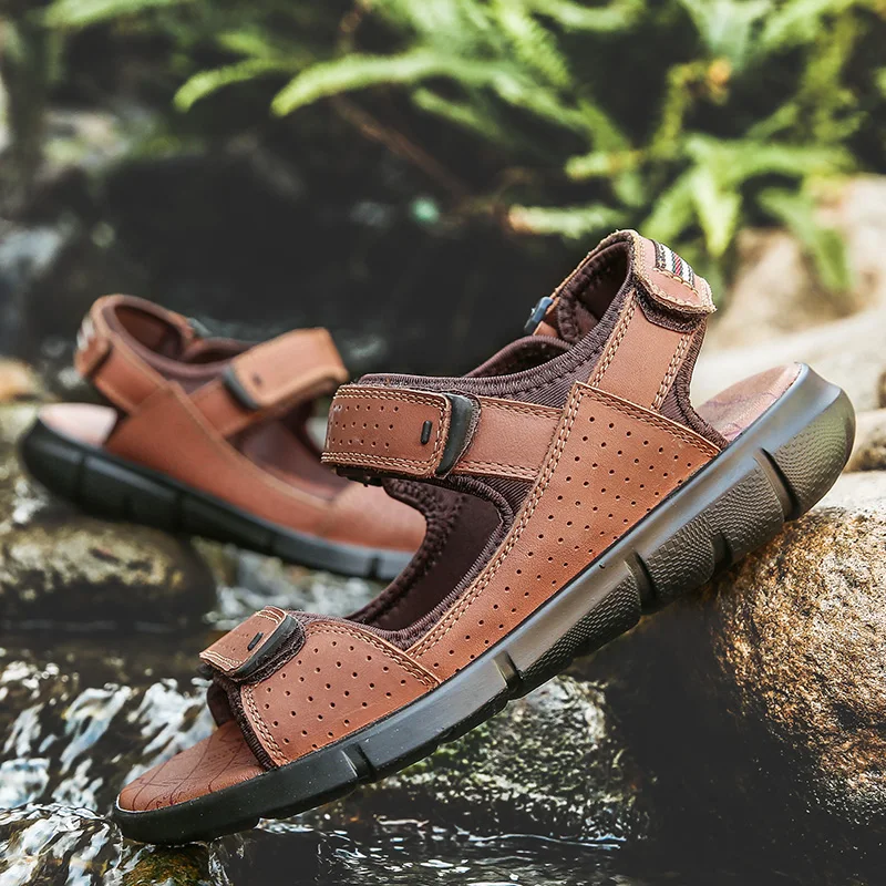 2018 Модные мужские пляжные сандалии высококачественные летние кожаные