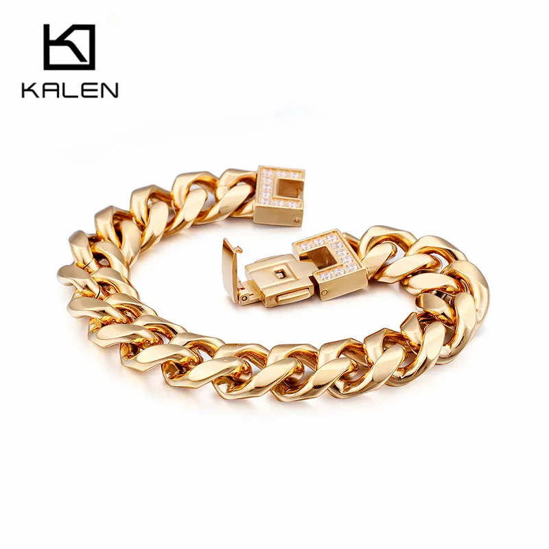 KALEN Италия Золото Нержавеющая сталь кубинские звенья цепи браслеты для мужчин