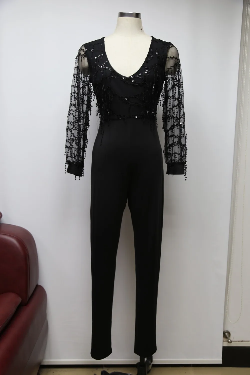 Сексуальный женский боди с V-образным вырезом и блестками комбинации комбинезон