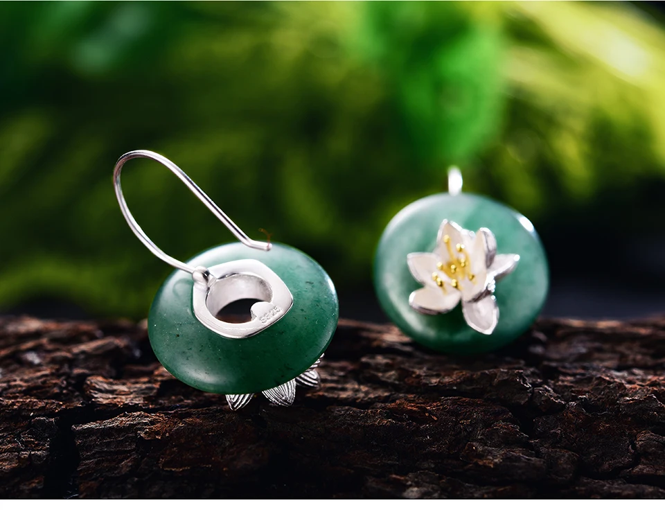 Lotus Fun Настоящее серебро 925 проба Натуральный камень творческий ручной ювелирные украшения шелест лотоса Висячие серьги для женщин Brincos