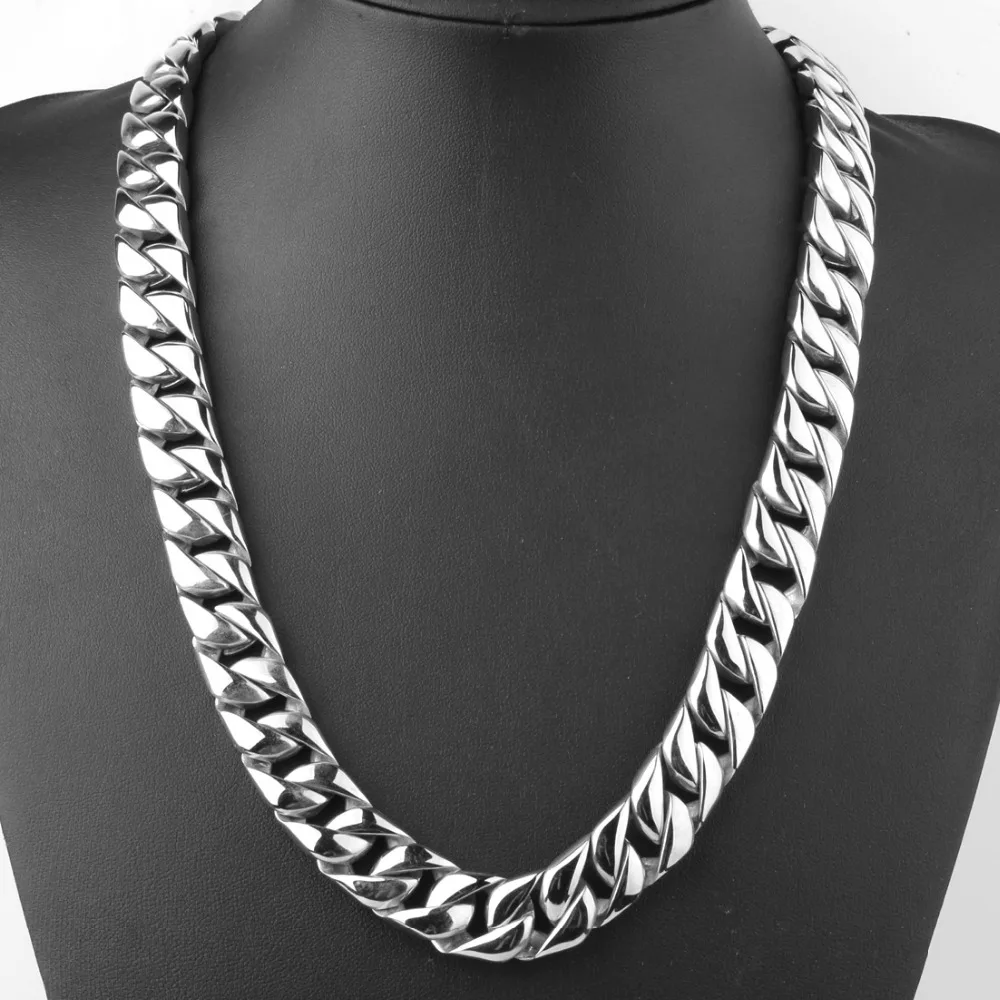 

15MM High Polished 316L Stainless Steel Silver Color Cuban Curb Link Chain Mens Bracelet Bangle Or Necklace Trendy Jewelry 7-40"