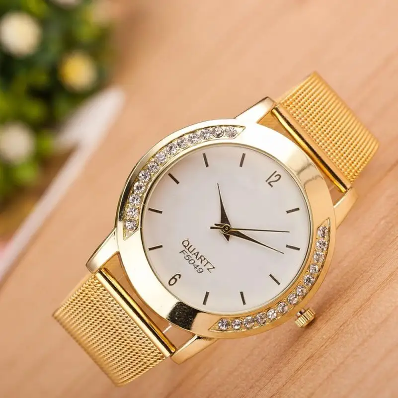 

Rose Gold Watch Women Watches Geneva Famous Brands Rhinestone Ladies Dress Quartz Mesh Stainless Steel Strap Wristwatch Clock #F