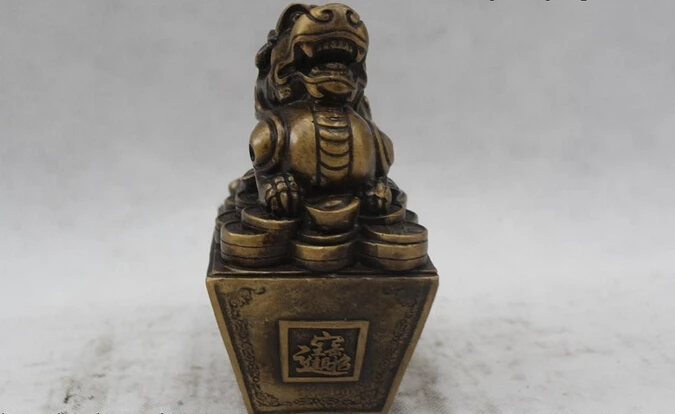 wholesale factory 6&quotChinese Folk Pure Bronze Lucky excellent Money drawin unicorn Statue |
