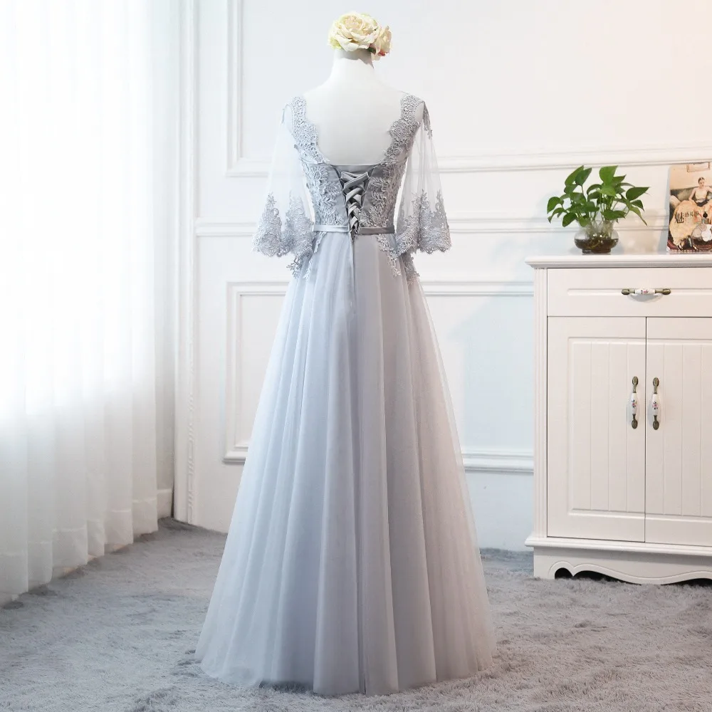Vestido de festa Longo новые серые длинные платья подружек невесты с рукавами бабочки винтажные элегантные кружевные свадебные вечерние платья для женщин