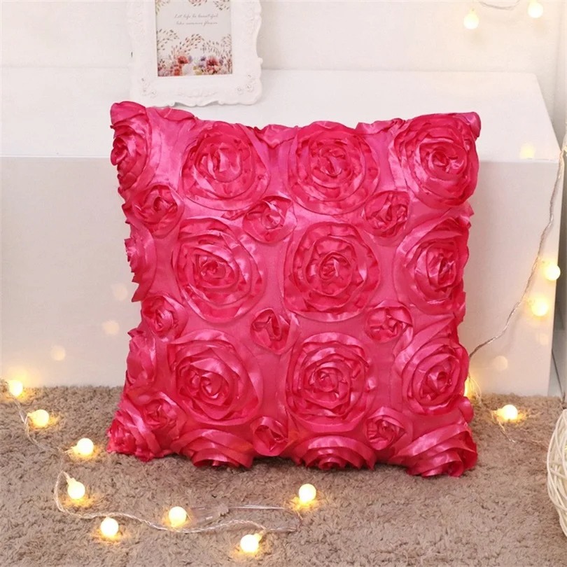 Модные 3D розы шелковистые Декоративные Чехлы на подушку Диван Подушка для