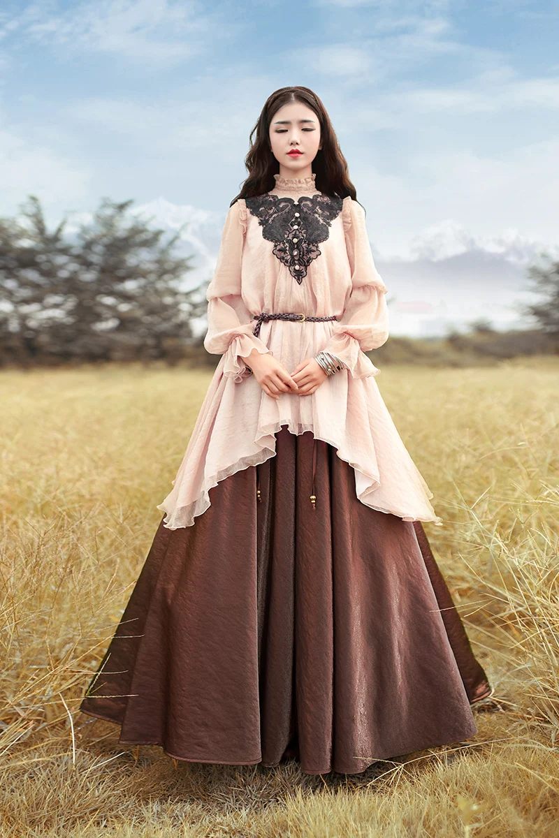 Женская винтажная рубашка LYNETTE'S зимняя Свободная шифоновая с вышивкой|chiffon shirt