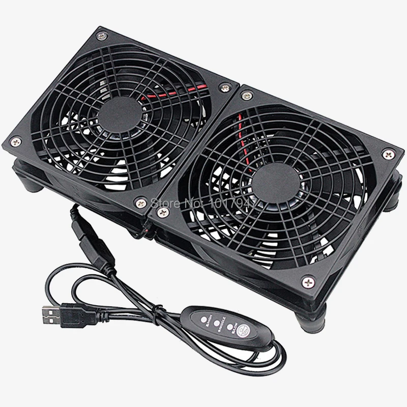Wireless TV Box Router Cooling Fan Base Speed Controller Silent DC 5V USB 120mm 240mm Dual Cooler 12CM W/Screws Protective Net