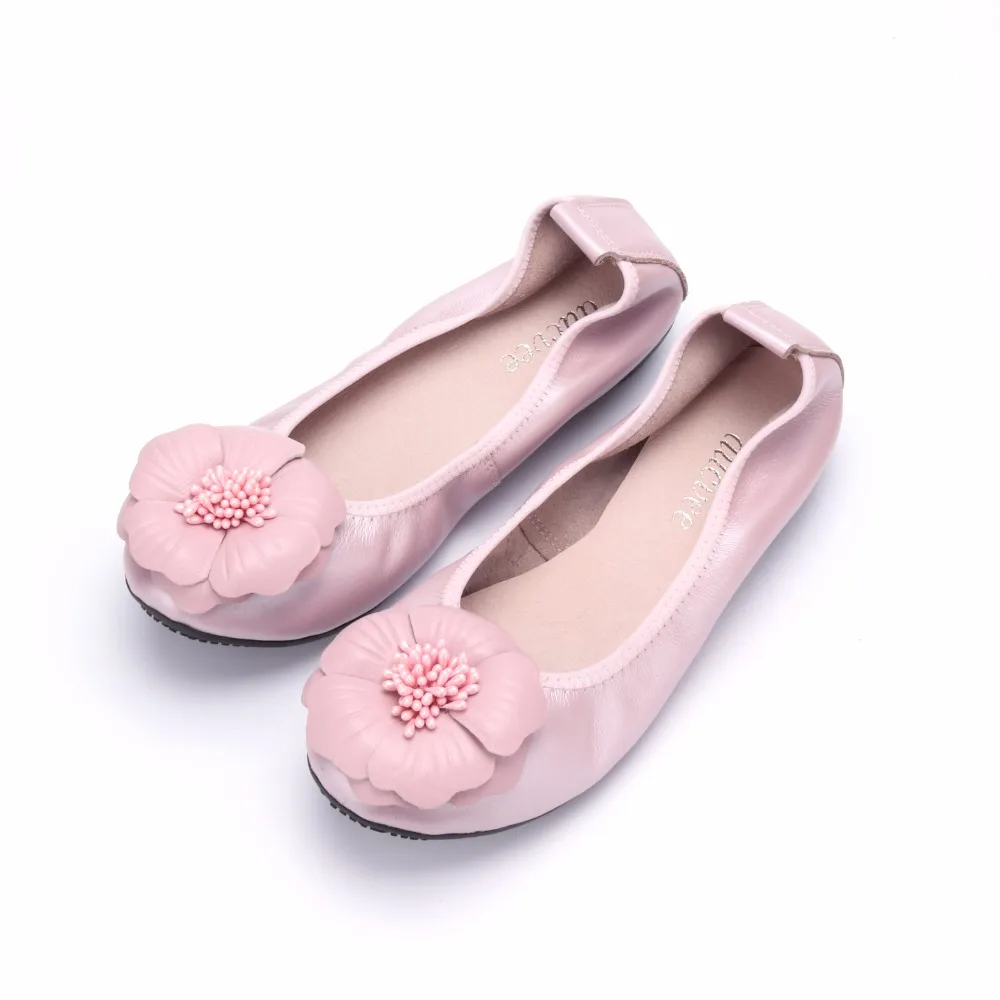 Туфли женские из натуральной кожи балетки с закрытым носком без каблука