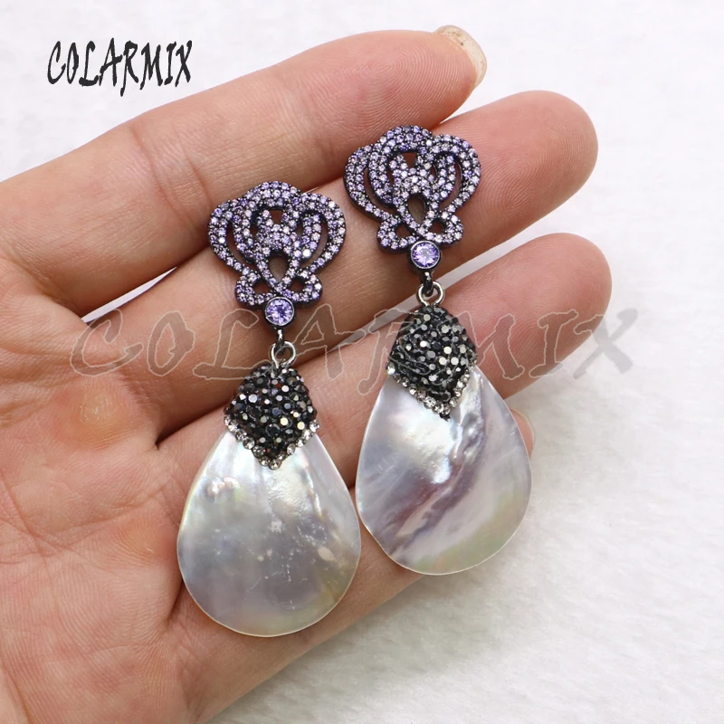 Серьги в виде белых раковин 3 пары серьги из натурального камня с микро покрытием