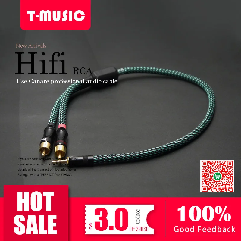 1 шт. HiFi аудио кабель 3 5 мм на 2 RCA 4N OFC (зеленая версия) | Электроника