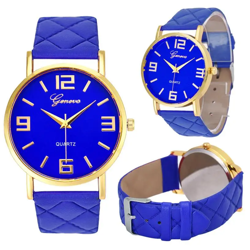 Blue Женские часы Reloj Mujer Geneva аналоговые кварцевые часы под платье из искусственной кожи женские спортивные браслеты часы Relogio Feminino - Цвет: Blue