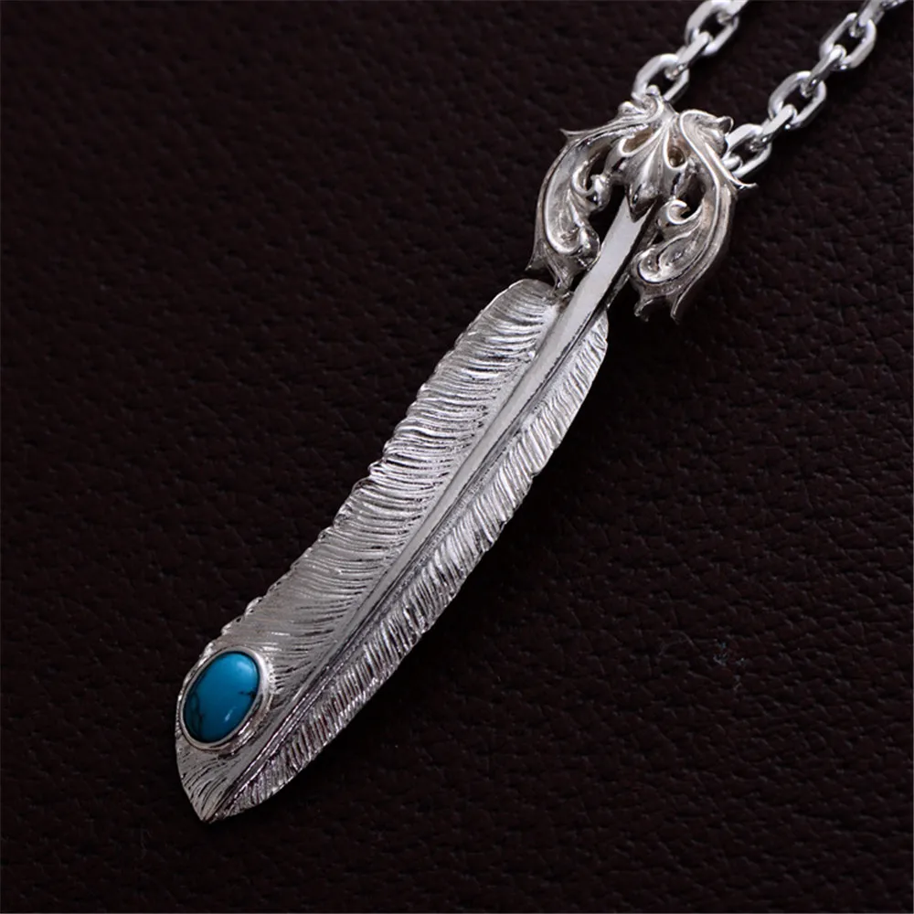 HFANCYW Solid 925 Silver Feather Pendant for Lovers with Chain Necklace Inlay Synthetic Blue Stone Jewelry Dropship | Украшения и