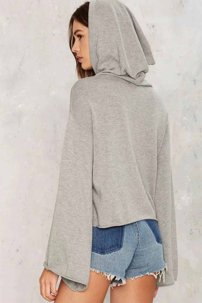 EDGENSION New 2017 Spring Fashion Women Trumpet Sleeves Zip Slits Asymmetric Hoodies European Zipper Split Short Sweatshirts | Женская