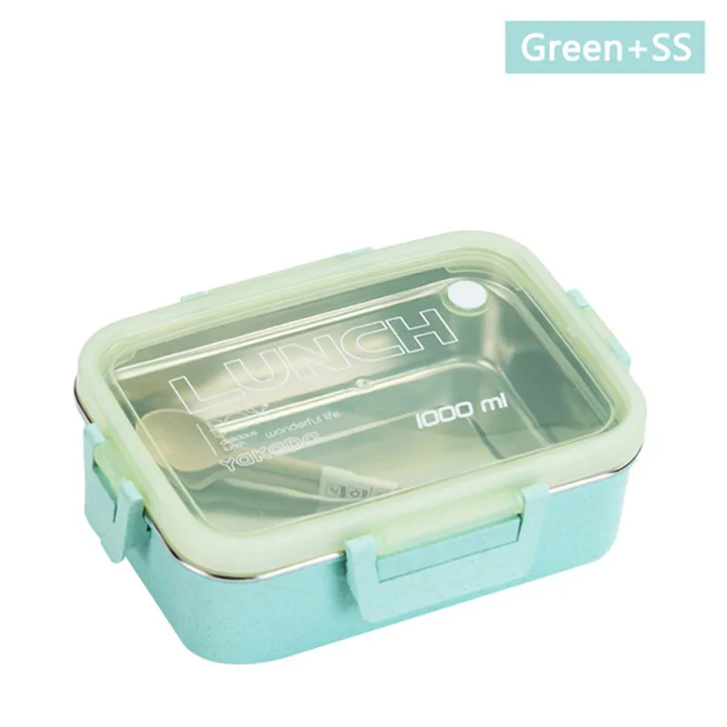 Green 304 ONEUP Health env-защита Пшеничная солома из нержавеющей стали с столовыми приборами портативная микроволновая печь Ланч-бокс герметичная пищевая коробка - Цвет: Green 304