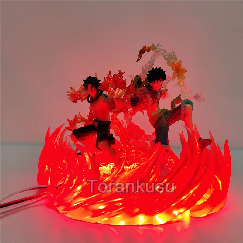 One Piece Luffy Ace Figure Fire Scene DIY Night Light LED One Piece Anime Fire Punch Table Lamp Collectible Toys Children Gift