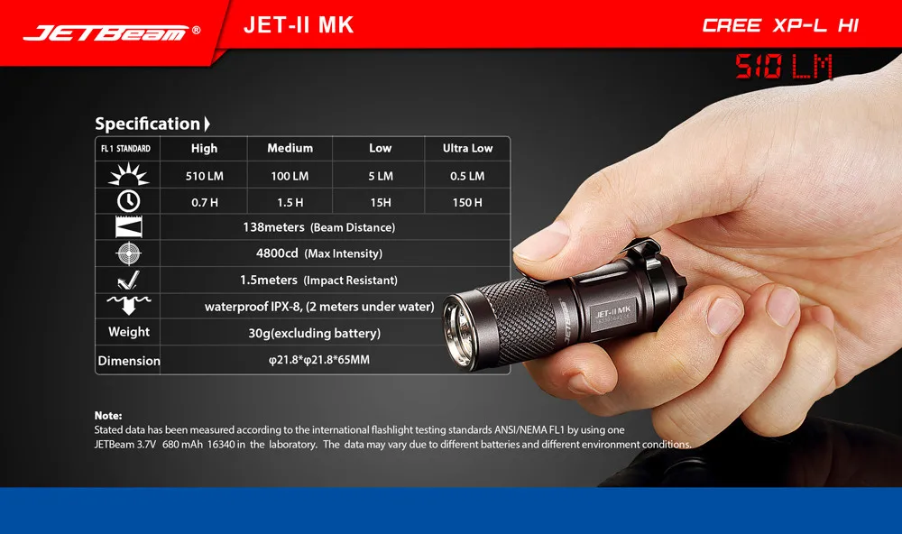 Новый высококачественный портативный JETbeam JET II MK XPL HI 510 люменов водонепроницаемый