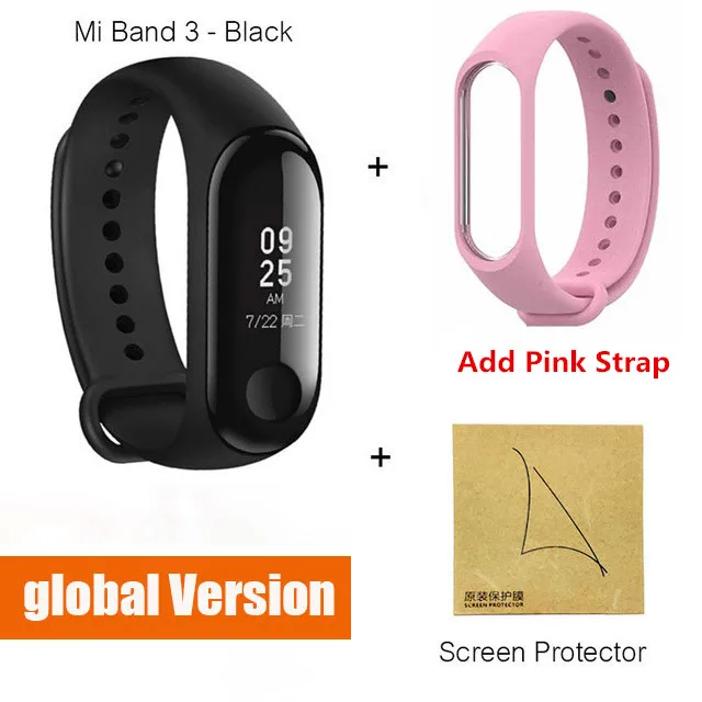 Globalpink film Xiaomi mi Band 3 умный фитнес-браслет трекер Смарт-часы браслет OLED тачпад монитор сна Пульс mi Band 3 - Цвет: Globalpink film