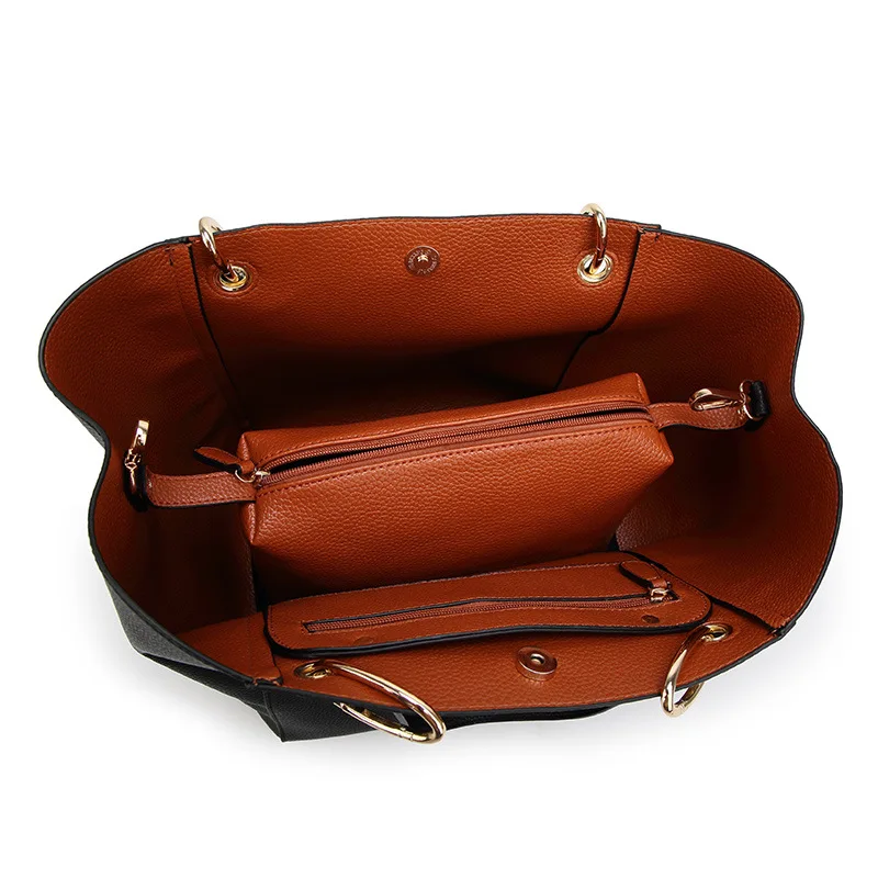 

longmiao Brand High Quality Women Leather Handbag Solid Color Ladies Shoulder Bag Large Capacity Casual Tote Composite Bag