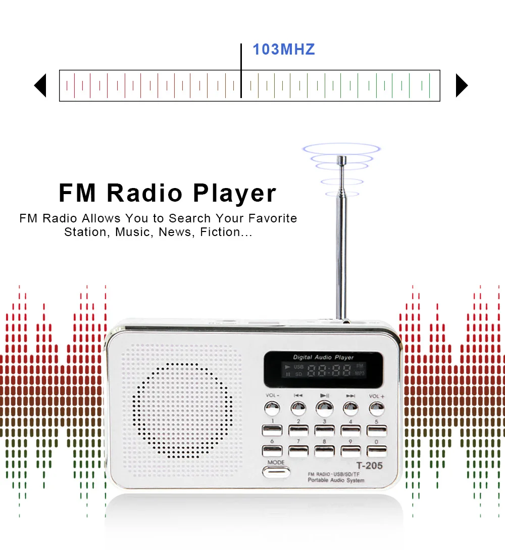 Портативный радио FM Поддержка SD/TF карты мини FM радио приемник Цифровой с USB светодиодный светильник музыкальный плеер для телефона MP3 MP4 колонки