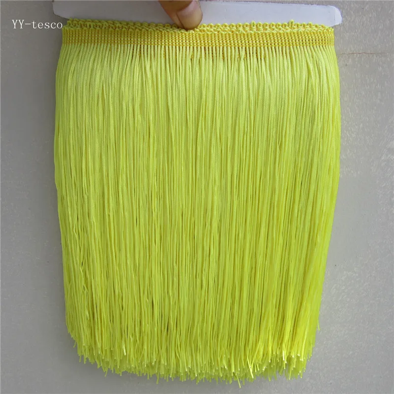light yellow 1 ярд/лот 25 см длинная полиэфирная кружевная бахрома с кисточками оранжевая кружевная обрезанная лента сшит латинское платье сценическая одежда занавеска DIY аксессуары - Цвет: light yellow