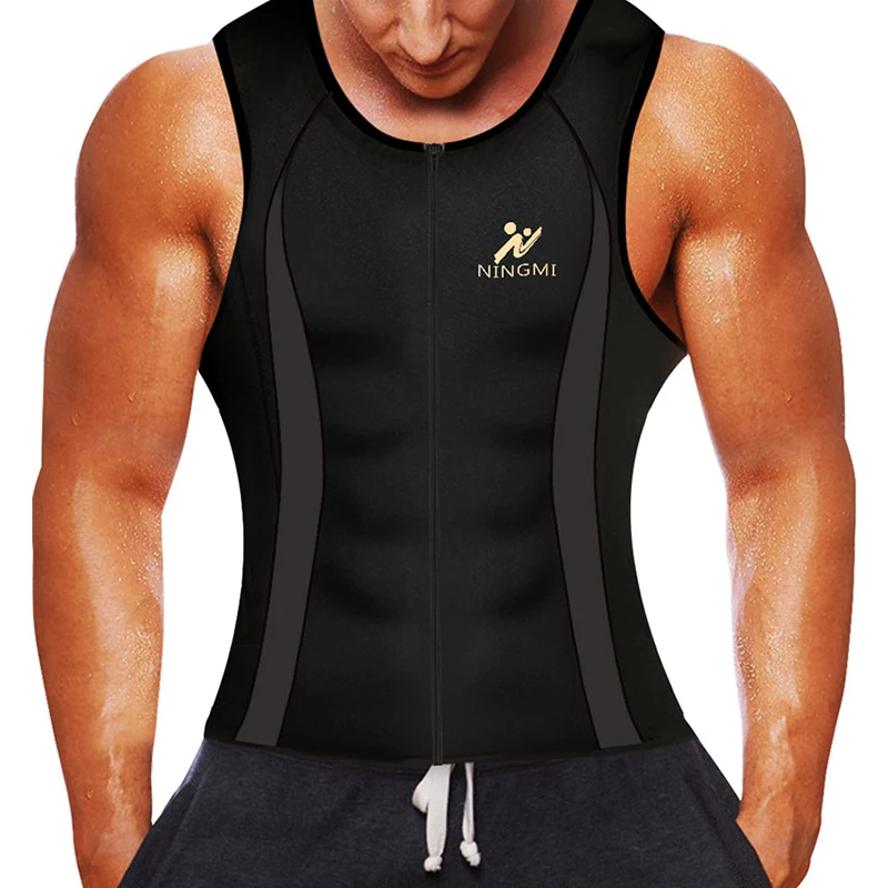 black vest SEXYWG мужской жилет для бега Бодибилдинг Рубашка для спортзала фитнес облегающая Неопреновая сауна Талии Тренажер для коррекции фигуры передняя молния майки - Цвет: black vest