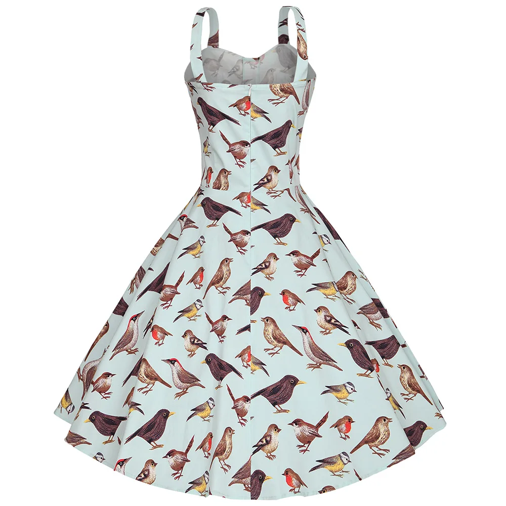 Женское винтажное платье ретро в стиле рокабилли черное бальное с принтом птиц