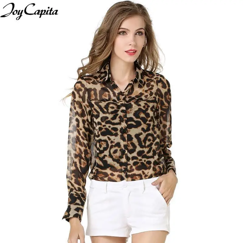 Радость На Душу Населения 2017 Leopard Блузка Для Женщин Плюс Размер Полный Рукавом