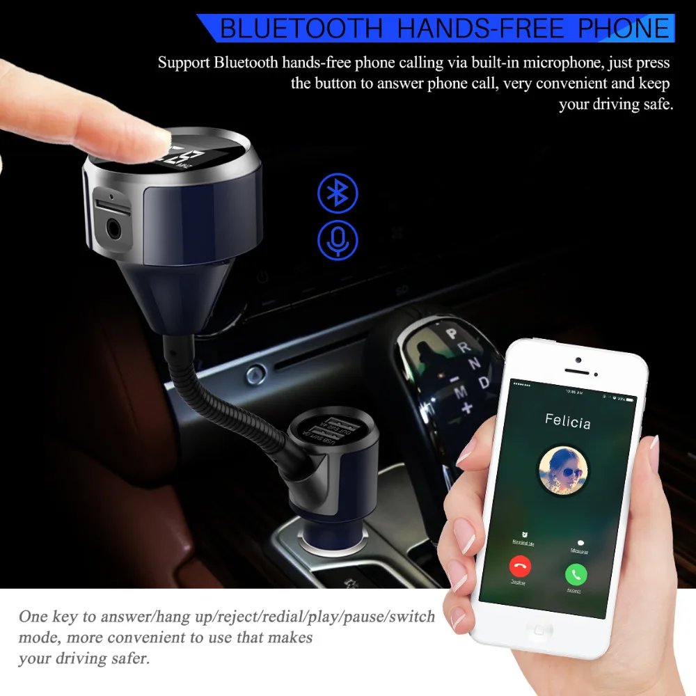 Onever Bluetooth 4 2 автомобильный комплект музыкальный плеер вращающийся fm-передатчик