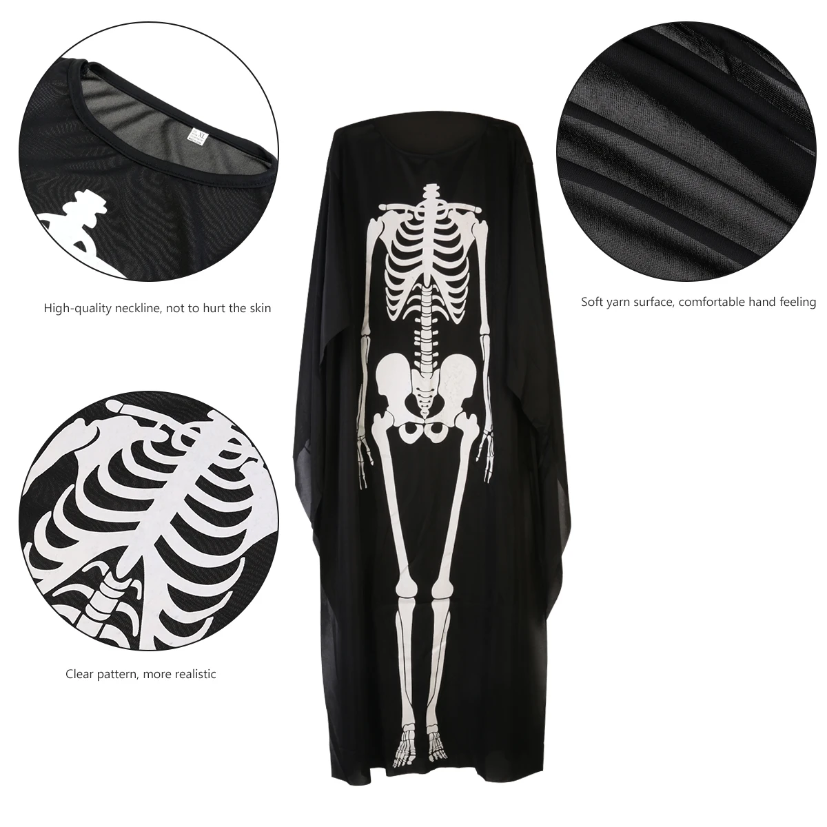 FENICAL Halloween Skull Skeleton Ghost Clothes& Screaming Ghost Mask Masquerade Costume Cosplay Props Set for Adults Black A20
