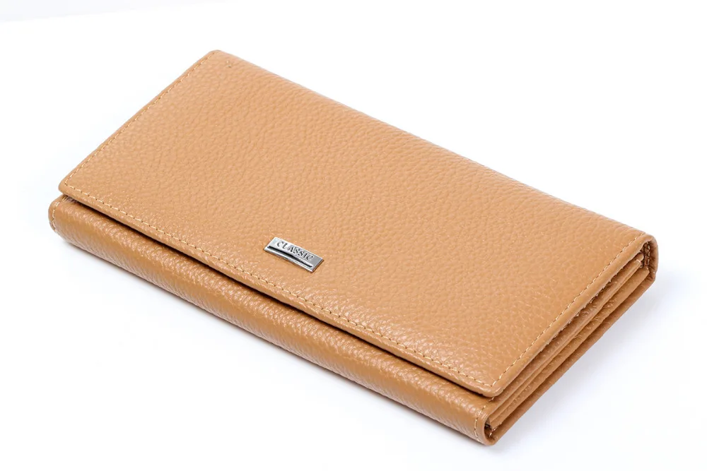 Модные женские абрикос настоящий Настоящая кожа Сумочка Кошелек Длинные