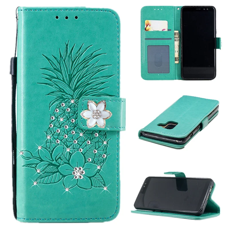 Одежда с узором ананас Bling кожаный чехол Откидывающейся Крышкой для samsung Galaxy J4 J6 J8