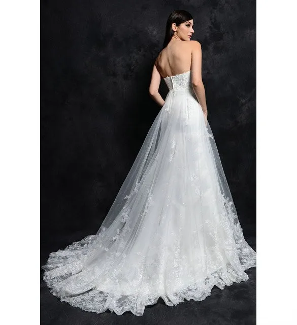 2014 Exquisite Wonderful A-Line Floor-Length Court Train Appliques Sweetheart Cap Sleeve Sleeveless Zipper Tulle Wedding Dresses | Свадьбы и