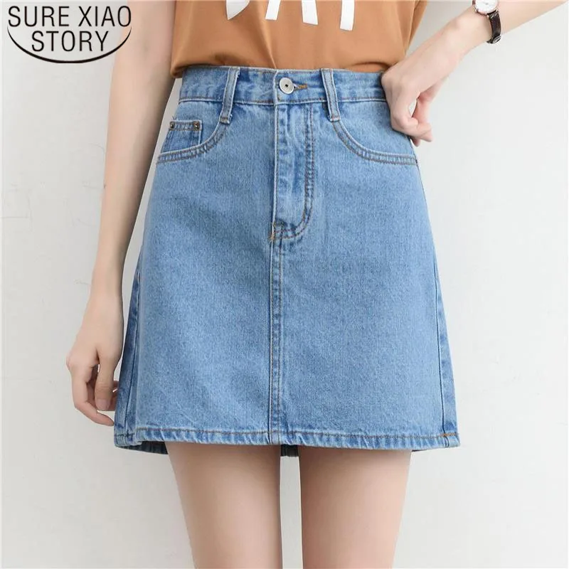 2019 Spring Summer A Line Short Jeans Skirt Women Large Size Blue Black Casual Skirts Womens High Waist Denim 3551 50 | Женская одежда