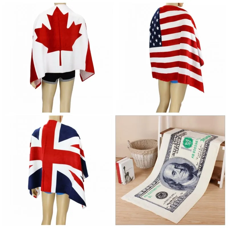 Дизайнерское банное полотенце с канадским и американским британским флагом 140x70