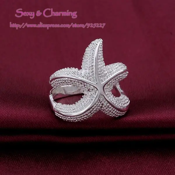 R538 free shipping! Silver Plated star starfish ring finger rings size 7 8 fashion jewelry welcome mixed wholesale | Украшения и